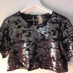 Silver Sequined Sheer Top